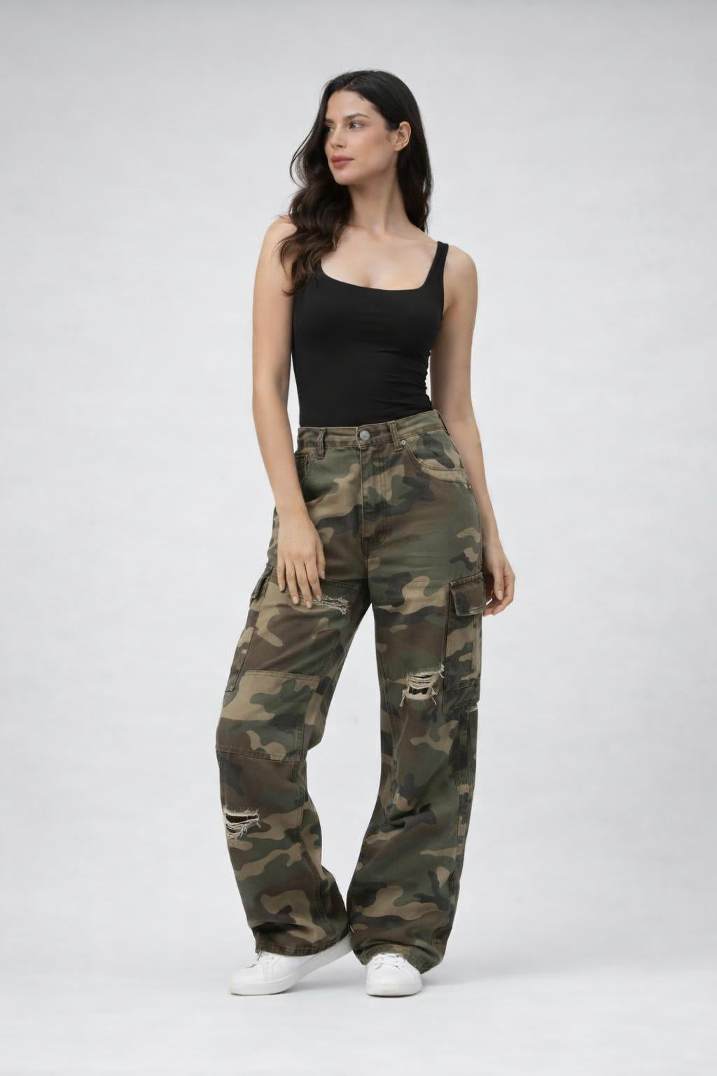 Distressed Camo Cargo Pants